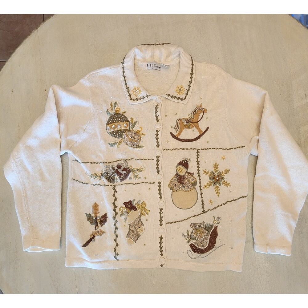 VTG B.P. Design Holiday Ugly Christmas Sweater Cardigan SZ XL